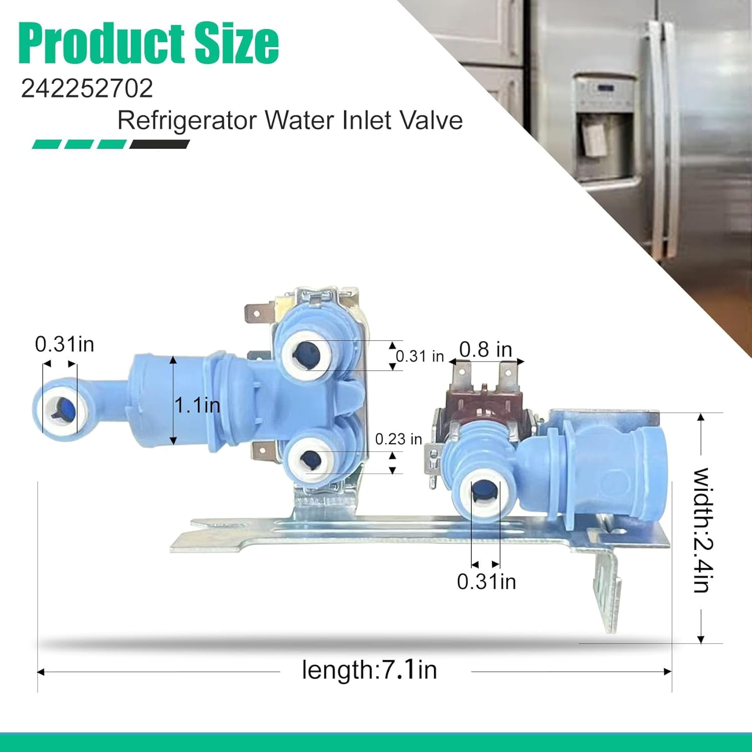 RVKXHD 242252702 Refrigerator Water inlet Valve for Frigidaire Kenmore Electrolux Crosley, Fridge Water Valve replacement Parts 240531101 241734301 WV2702 AP5671757 240321801 K-76150, 1 Year Warranty