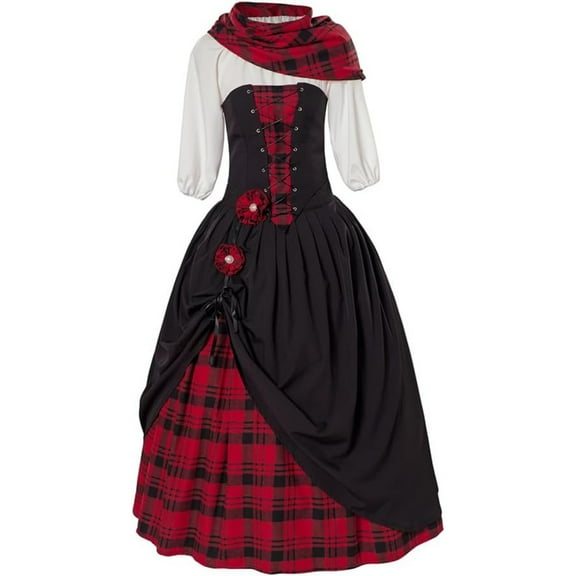 Women's Scottish Highland Plaid Dress - Southern Belle Dress for Christmas & Halloween