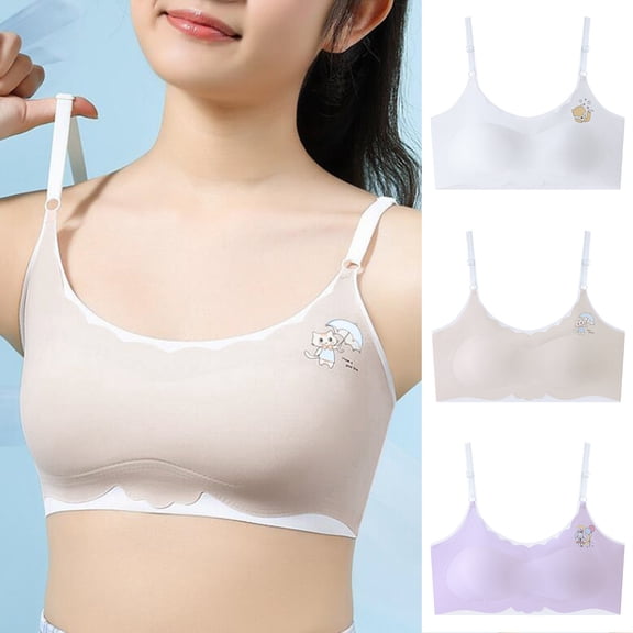 LRen Girls Training Bras 10-12 Years Old Padded Soft Comfortable Sport Bras Girls Seamless Wireless Bralette Solid Color with Removable Padding Sports Underwear Tops for Girls