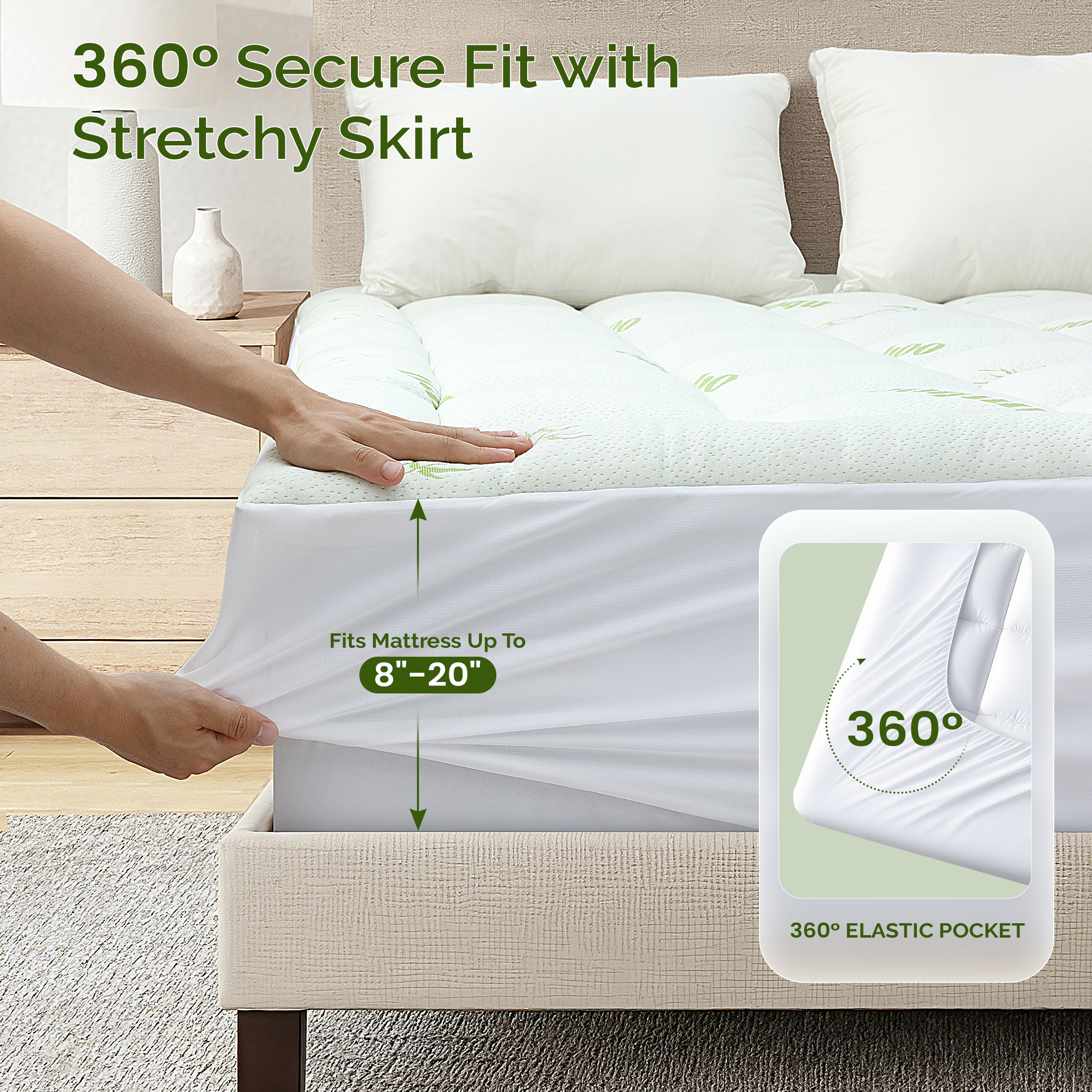 YESBEDS Queen Bamboo Viscose Mattress Pad, Green photo 4