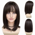thumbnail image 1 of GNIMEGIL Pelucas cortas marrones para mujer, peluca sintética Bob con flequillo, peluca Velma de aspecto Natural para fiesta diaria con reflejos, 1 of 5