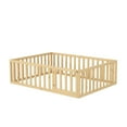 thumbnail image 4 of Full Size Floor Bed, Wood Full Montessori Bed Frame with Fence Guardrails and & Support Slats, Full Playhouse Bed with Door Design, Fence Bed Playpen Bed for little ones, Natural, 4 of 7