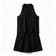 thumbnail image 4 of Cagogo Women's 2 Piece Tank Top Shorts Set Loose V Neck Sleeveless Casual Summer Cruise Outfits Solid Boho Vacation Clothes Matching Lounge Sets Airport Travel, Black M, 4 of 5