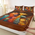 thumbnail image 3 of Manfei Abstract Cartoon Kitten Bed Sheets,bohemian Style King Sheets,Orange Teal Sheet Set For Kids,Breathable Home Decor,4pcs, 3 of 7