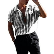 Men's Summer Short Sleeve Buttons Down Striped Shirts