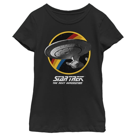 Girl's Star Trek: The Next Generation Rainbow USS Enterprise Circle Galaxy Stars Graphic Tee Black Large