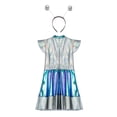 thumbnail image 4 of Yeahdor Kids Girls Alien Astronaut Costume Shiny Metallic A-Line Dress with Hair Hoop Halloween Outfits Silver 12, 4 of 6