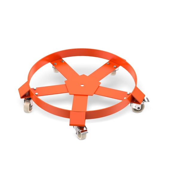 55 Gallon Steel Drum Dolly, 1250 Lb/567 Kg Capacity, Heavy Duty Barrel Dolly with 5 Lockable 360° Swivel Casters, 24-In Drum Mover Trolley for Warehouse Home Shop, Orange