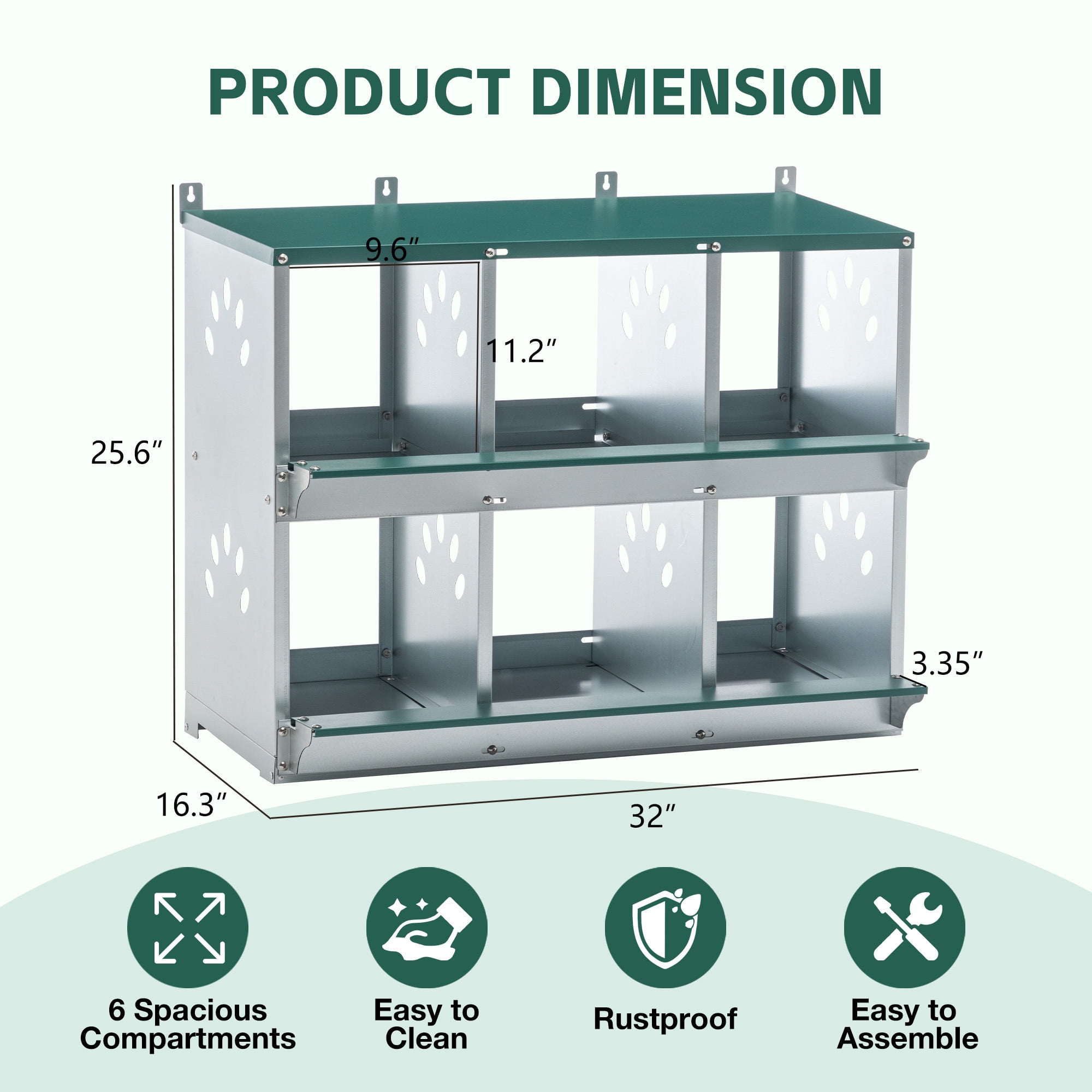 Leumius Chicken Nesting Box, 6 Compartment Metal Nesting Boxes for Chicken,Galvanized steel Nesting Boxes for Hens