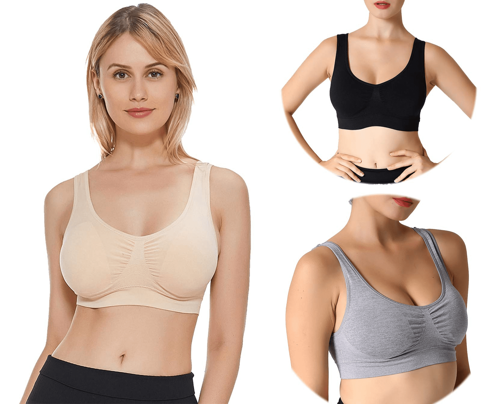 Comfortisse Bras - 3 Pack - White- Black- Nude - Small 