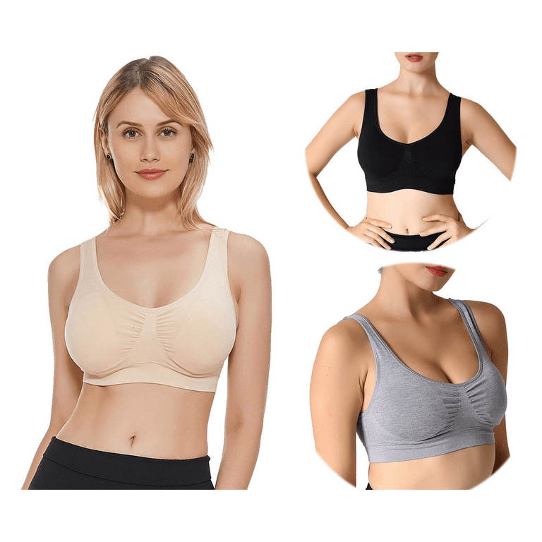 JOJOANS 3/4 Pack Sports Bras for Women - Seamless Workout Yoga Bra Stretchy  Comfort Sleep Bra with Removable Pads 