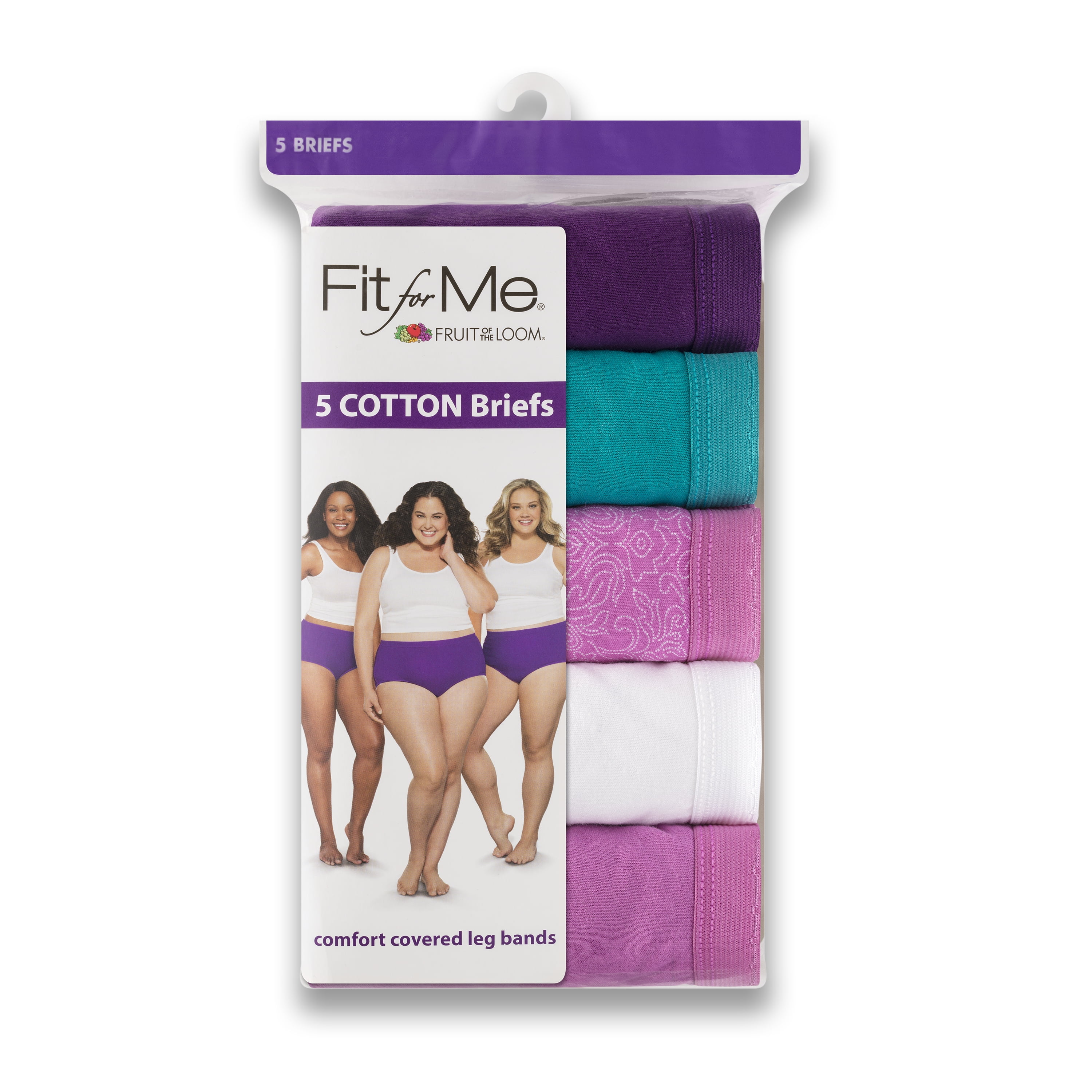Fruit of the Loom Women's Fit for Me Cotton Brief, 5-Pack, Sizes: 9-13 