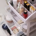 thumbnail image 4 of Caja de almacenamiento de escritorio para cosméticos, caja de almacenamiento a prueba de polvo para el hogar con cajón de múltiples capas, estante de almacenamiento con acabado transparente simple, 4 of 5