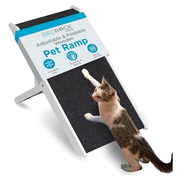 Adjustable Pet Ramp for Small Dogs, Cats, Puppies - Foldable Wooden Dog Ramp for Couch, Bed, Car - Indoor or Outdoor- Safe, Portable, Non-Slip Carpet - 13", White