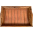 thumbnail image 4 of 18 Inch Handcrafted Rectangular Mango Wood Decorative Serving Tray, Rivet Accents, Metal Trim, Natural Brown - Saltoro Sherpi, 4 of 5