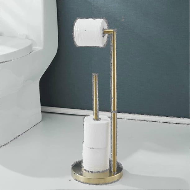 Portarrollos de papel higiénico de pie - Portarrollos de papel higiénico con almacenamiento - Portarrollos de papel higiénico con dispensador y reserva - Oro cepillado - Acero inoxidable