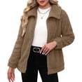 thumbnail image 3 of Women'S Long Sleeve Full Zip Soft Warm Fleece Jacket Khaki S, 3 of 10
