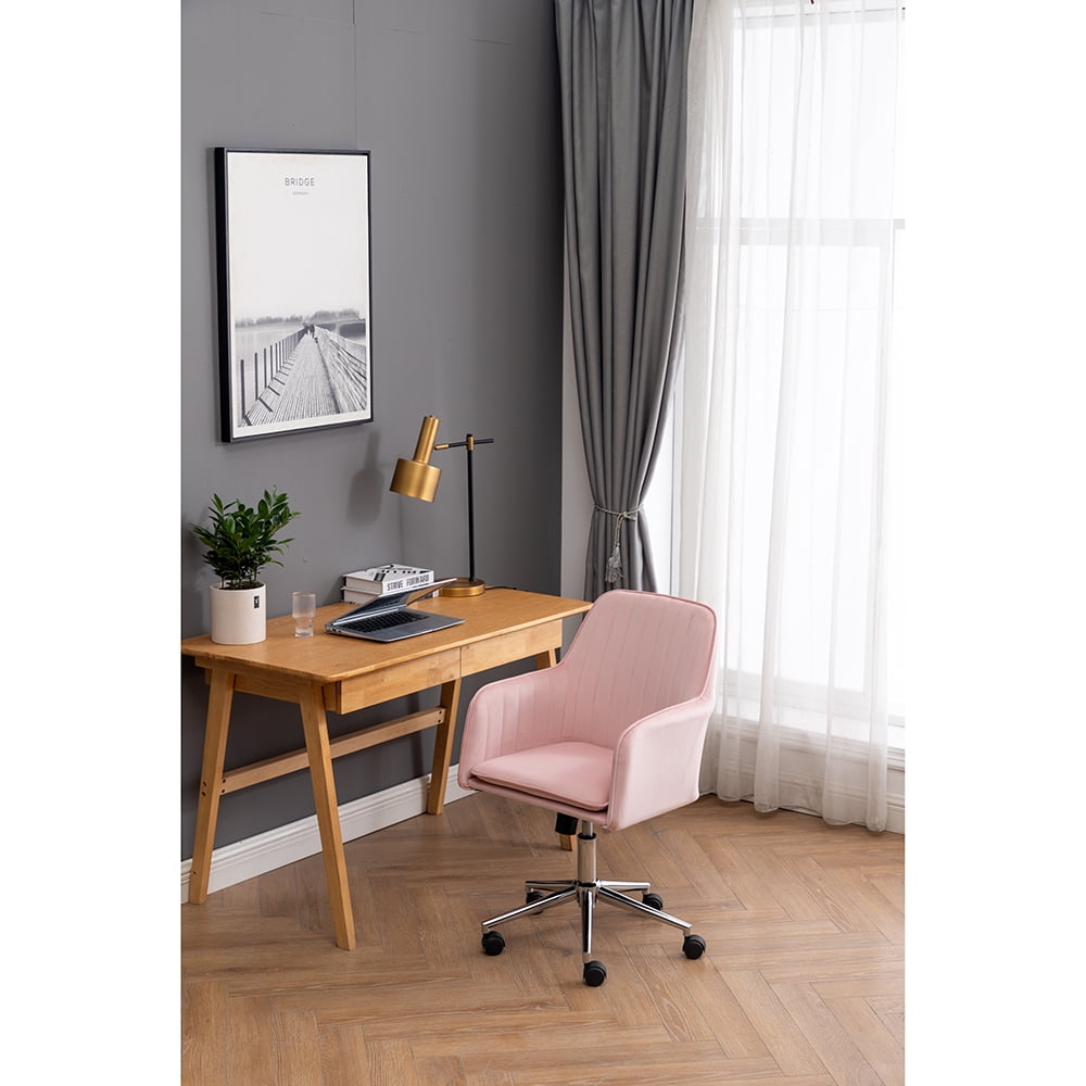 Kepooman Modern Adjustable Velvet Lounge Armchair, Living Room Study Office Swivel Chair with Backrest, Pink Kepooman Modern Adjustable Velvet Lounge Armchair, Living Room Study Office Swivel Chair with Backrest, Pink