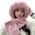 thumbnail image 1 of Winter Hat Scarf Solid Color Plush Furry Cross Knitted Cold-proof Soft Windproof Lady Scarf Hat for Skating, 1 of 10