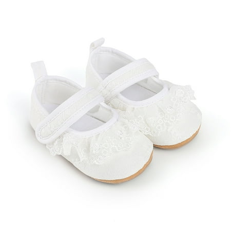 Mildsown Baby Girls Mary Jane Flats Lace Trim Embroidery Princess Dress Shoes
