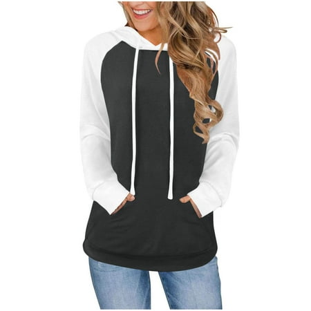 Arnsht Hoodies for Women Lightweight Long Sleeve Sweatshirt Loose Fit Color Block Tunic Tops with Pockets 2025 Trendy Clothes Gray XXL