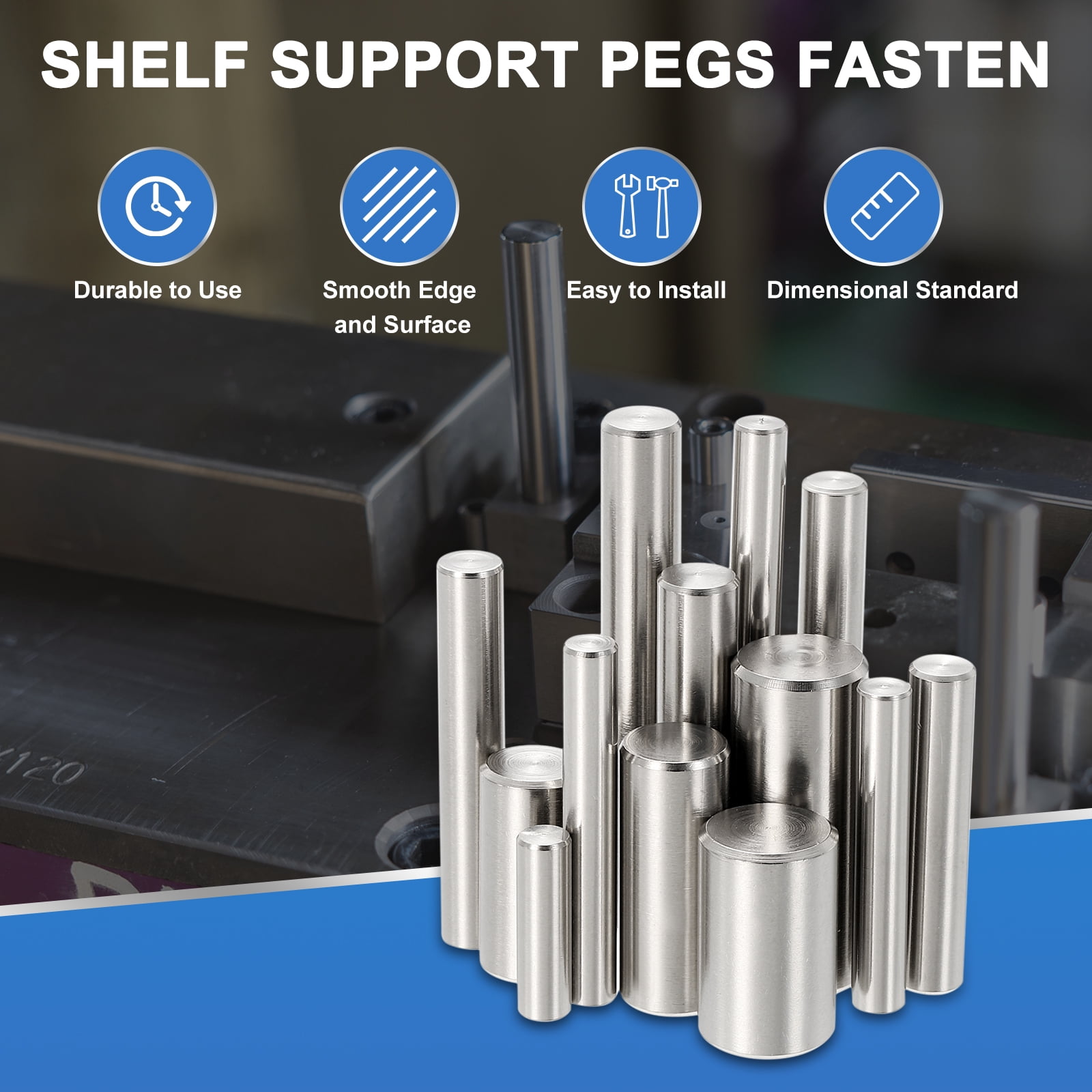 Uxcell 64 Pack M4 x 50mm Dowel Pin, 304 Stainless Steel Cylindrical Dowel Pins, Shelf Support Pegs Rod Fastener for Cabinet Furniture DIY Installation Industry Mechanical