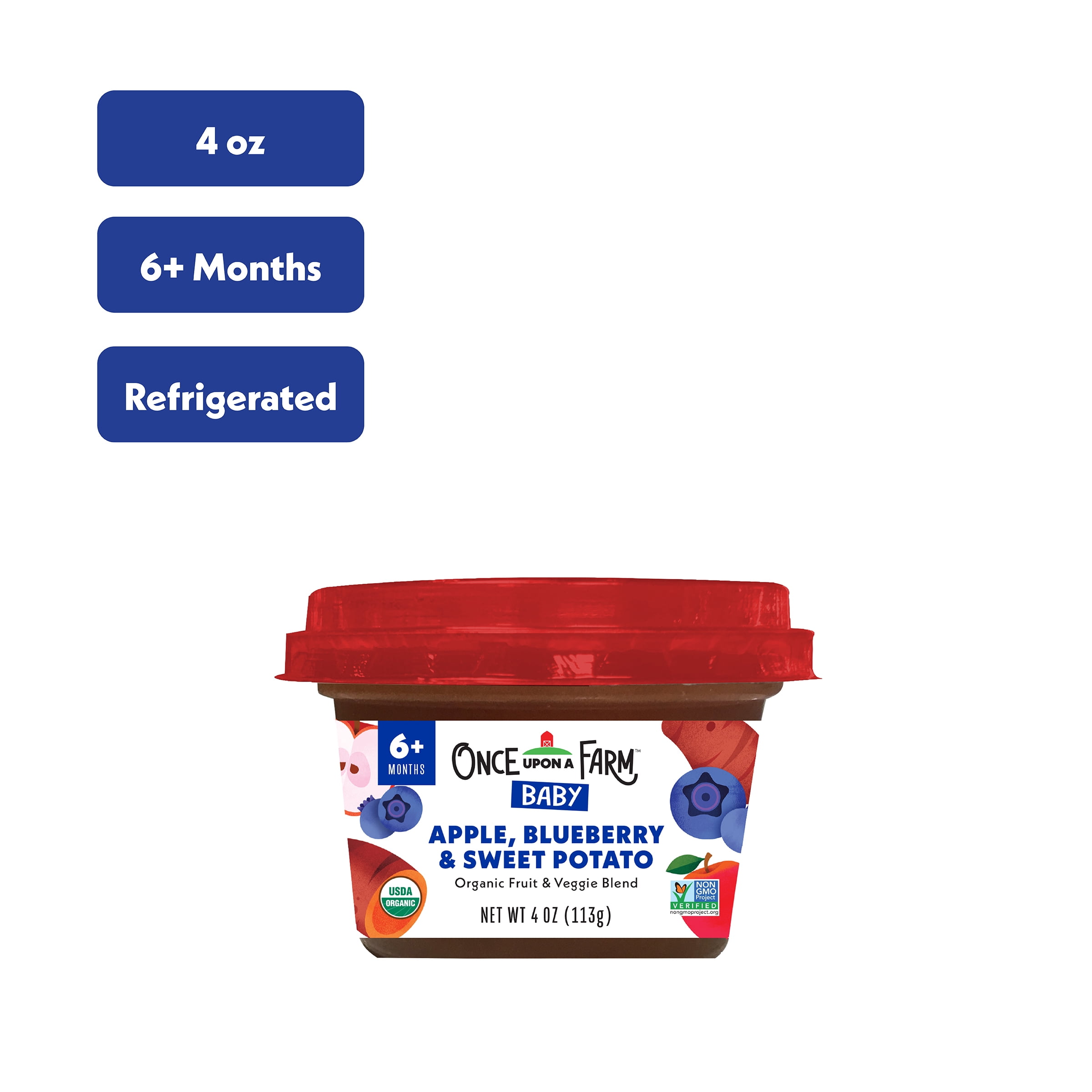 Once Upon a Farm Organic Refrigerated Baby Food Fruit & Veggie Blend Apple, Blueberry, & Sweet Potato, 4oz Bowl