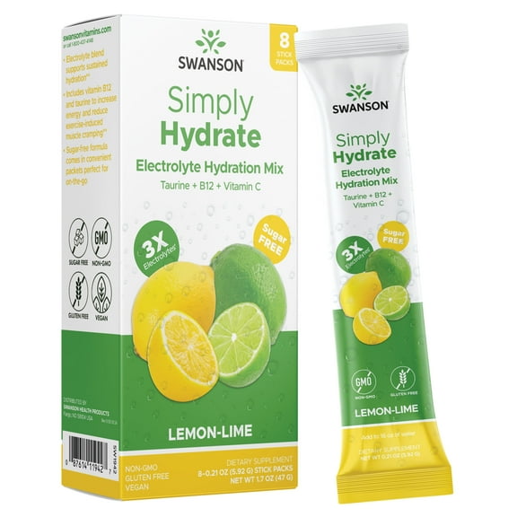 Swanson Simply Hydrate Electrolyte Hydration Mix - Lemon-Lime 8 Pkts