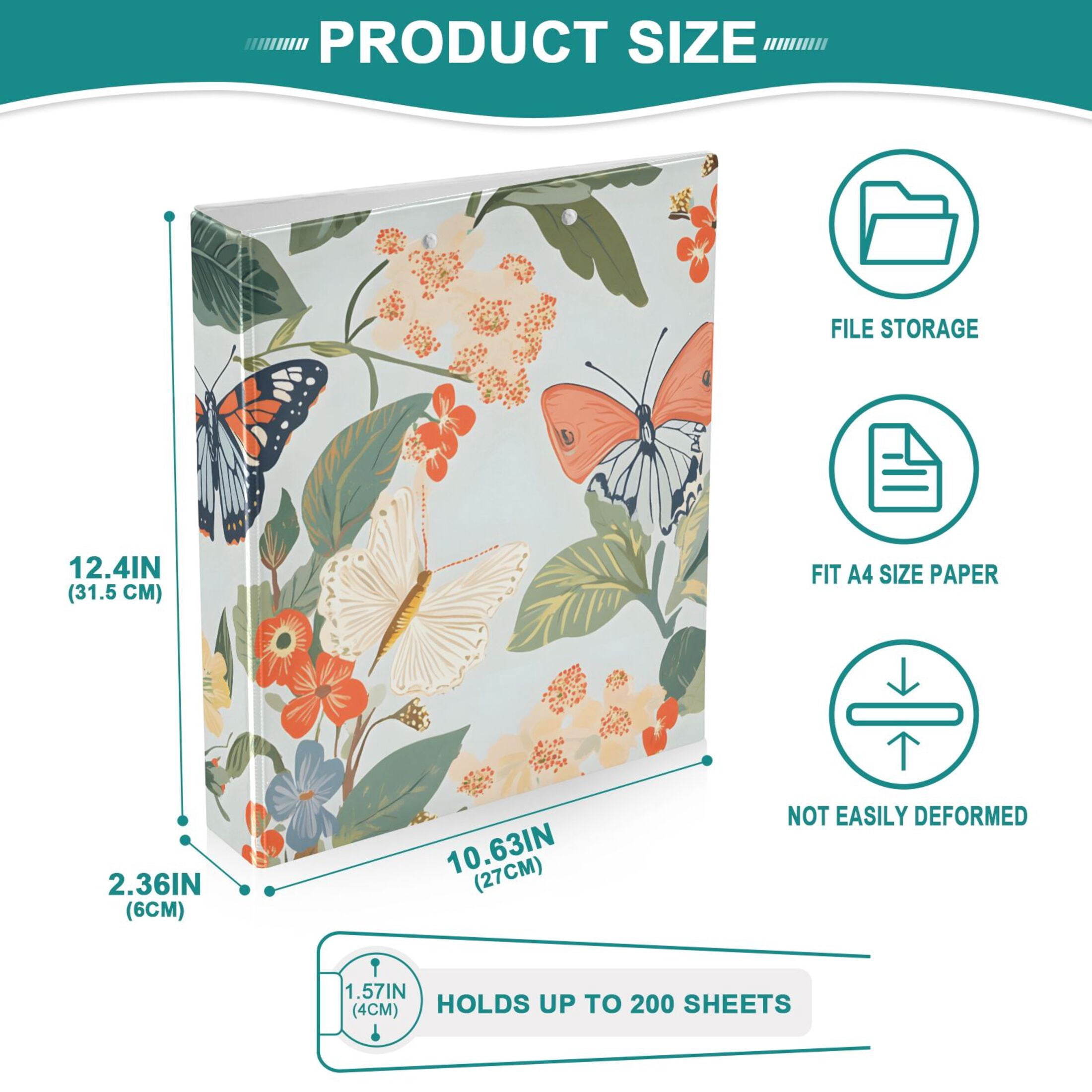 ALAZA Spring Butterflies Floral-a5 Hardcover 3 Ring Binder 1.5" Round Rings Interior Pockets Binders Organizer 1 Pack