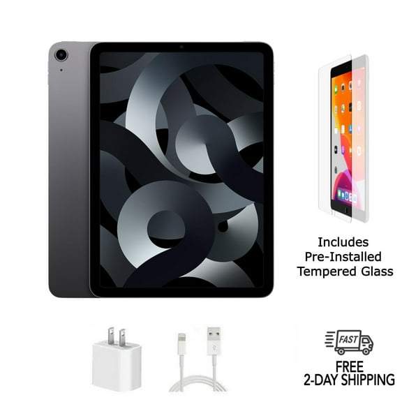 Pre-Owned Apple iPad Air 5 A2589 (WiFi   Cellular Unlocked) 256GB Space Gray Bundle with Pre-Installed Tempered Glass
