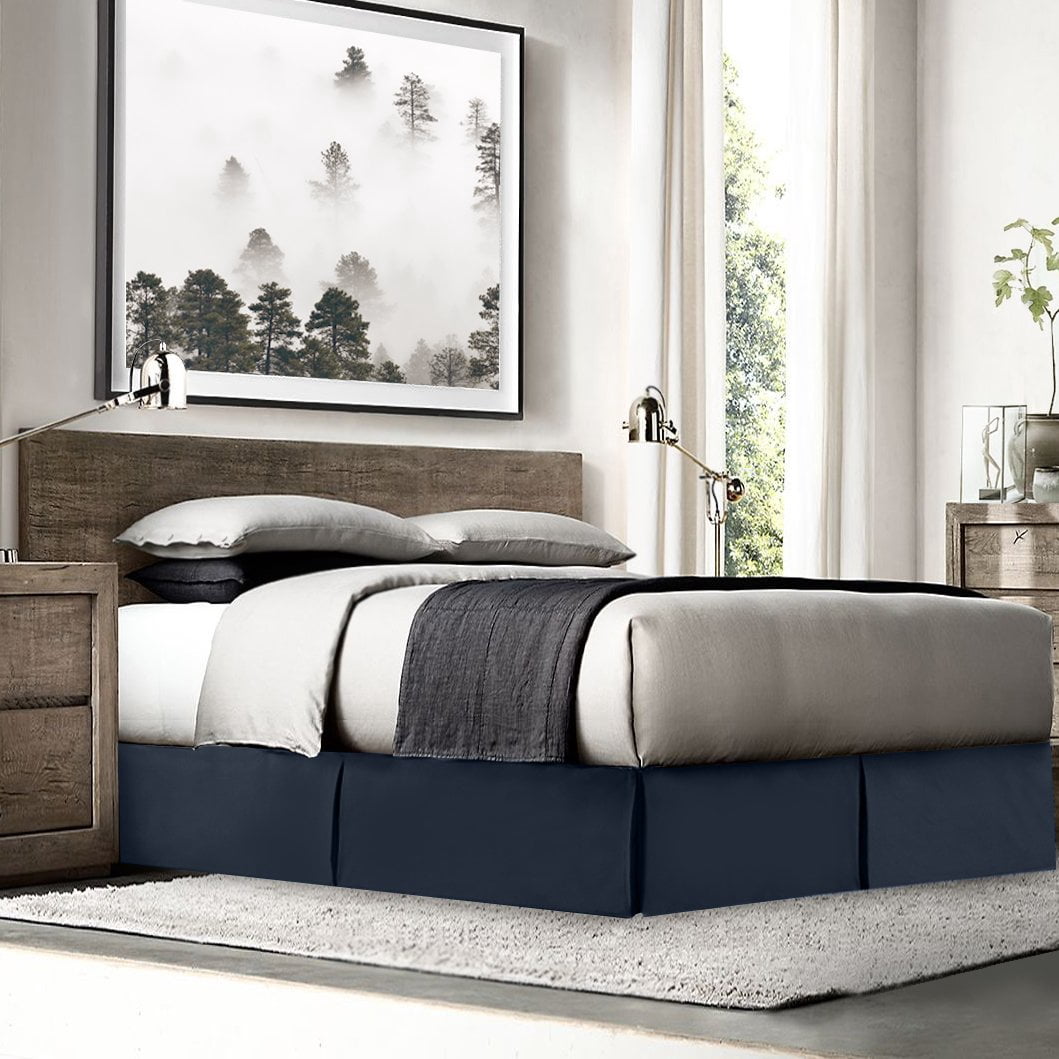 Clara Clark Pleated Bed Skirt - 14 inch Tailored Drop Luxury Double Brushed Microfiber Dust Ruffle - Includes 8 Pins, Twin Size, Navy Blue