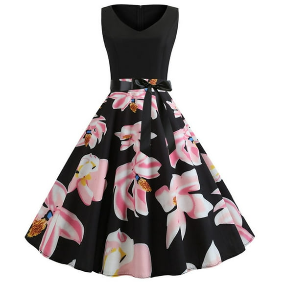 GZWYHT Dresses for Women 2025,Prom Dresses 50s Dress Women Sleeveless Vintage Cocktail Halter Dress 1950s Rockabilly Party Dress Formal Dresses,Midi Dresses,Hot Pink Dress,Graduation Dress L