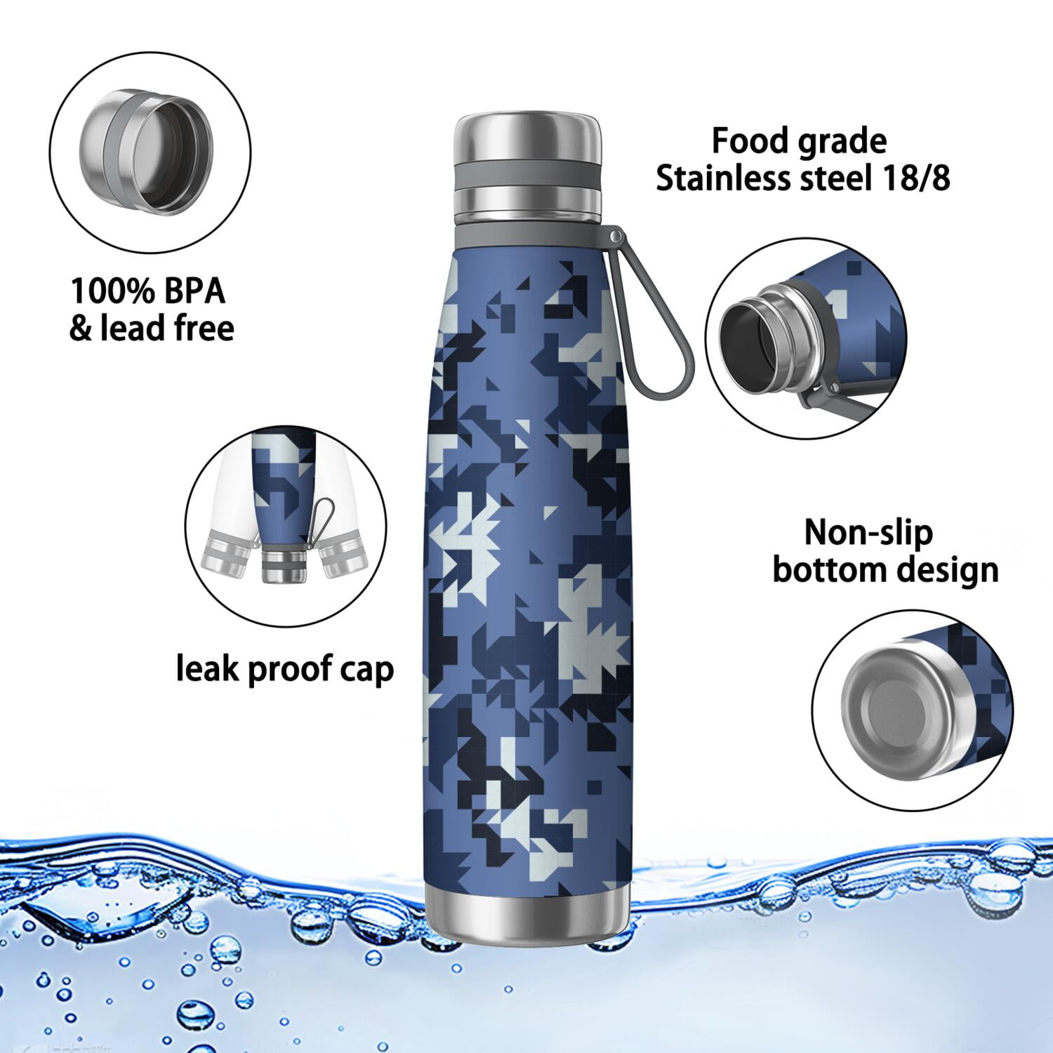 29oz Insulated Water Bottle with Tea Infuser, Stainless Steel Travel Mug, Camouflage Print