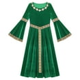 thumbnail image 3 of Doomiva Kids Girls Medieval Princess Halloween Dress-up Renaissance Velvet Bell Sleeve Maxi Dress Maiden Robe Gown Green 8, 3 of 4