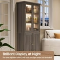 thumbnail image 2 of SELOOYE Modern Pantry Cabinet, 71-inch Tall Glass Display with Wood Doors, Adjustable Shelves, Grey, 2 of 7