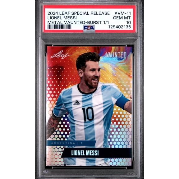 PSA 10 Lionel Messi 2024 Leaf Vaunted Metal #VM-11 Burst 1/1 Rare Trading Card Argentina