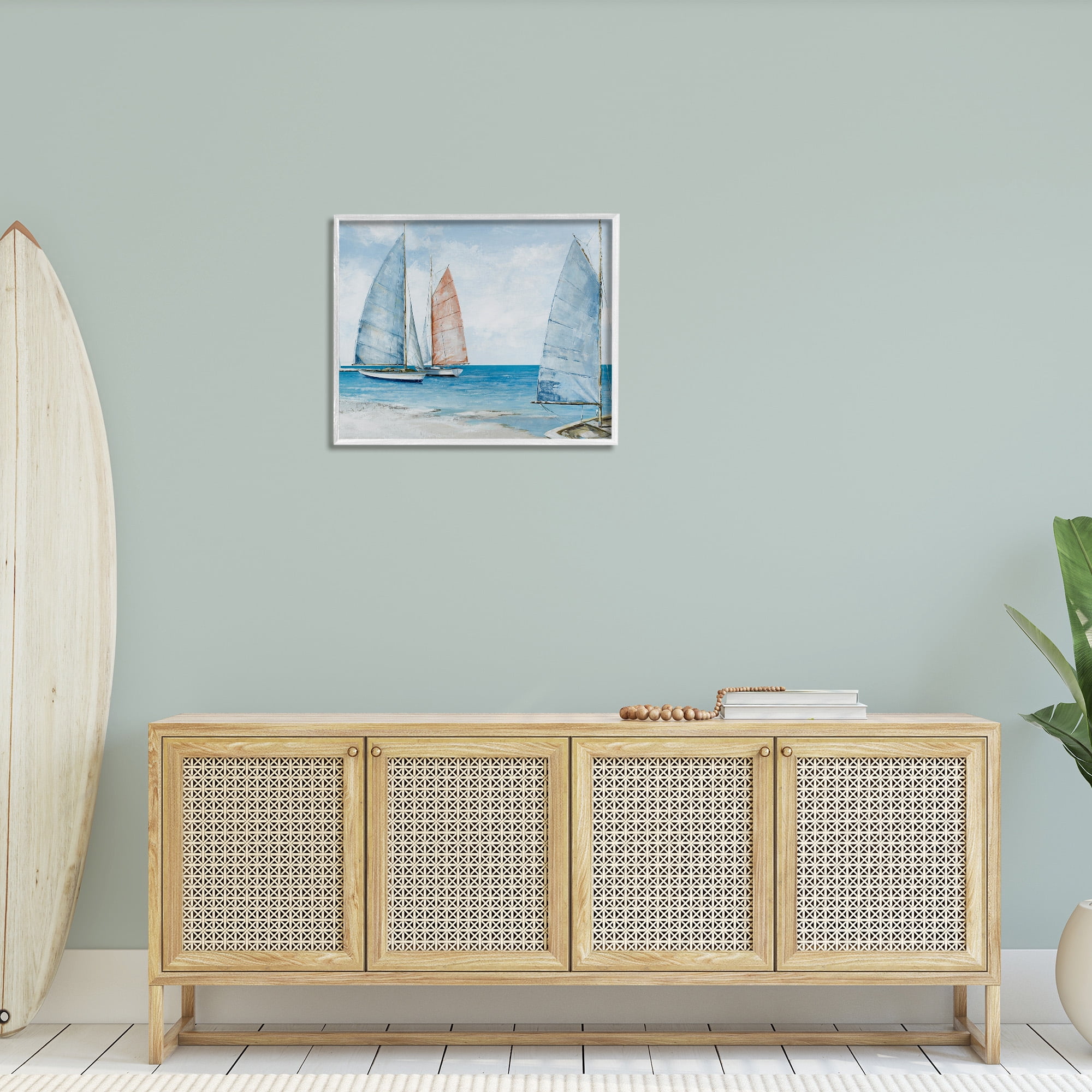 Stupell Industries Coastal Sailboat Fleet Transportation Painting White Framed Art Print Wall Art, 30 x 24