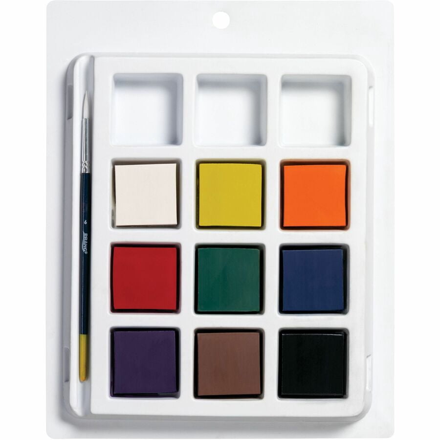 Prang Gallery Tempera Cake Set, 9 Colors with Brush