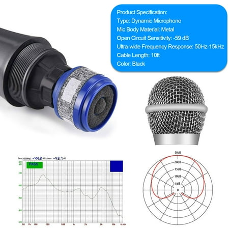 TSV Professional Handheld Microphone, Wired Dynamic Microphones, Portable Dynamic Mic System With 10ft Cable, 1/4" Socket for Karaoke Singing Machine, Speaker, Amp, Mixer, Speech, Wedding