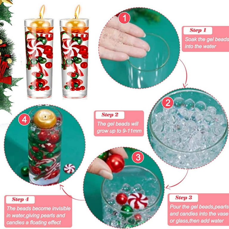 Luckynu Christmas Vase Filler Set, Floating Candy Pearls Water Beads for  Vases DIY, Flameless Floating Pearls Filler for Home Table Decor