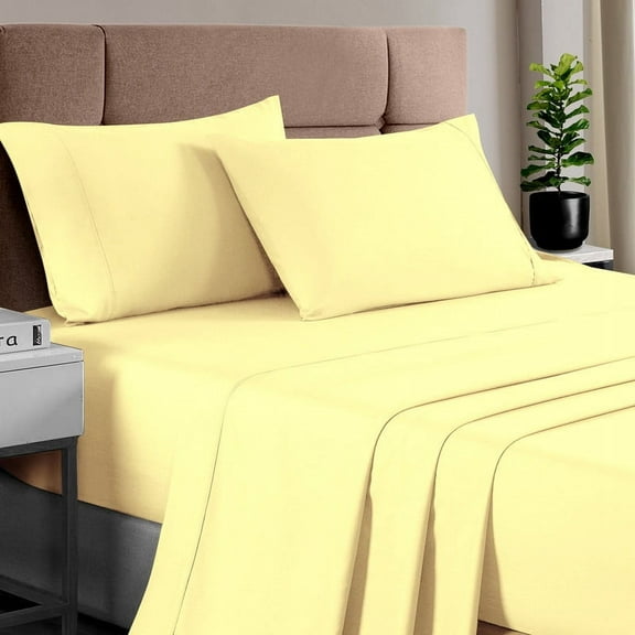 Pizuna 400 TC Short Queen Cotton Sheet Set – Ultra Soft Sateen Weave, Long Staple Cotton, Fits Mattress up to 15” Deep – Mellow Yellow
