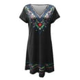 thumbnail image 4 of Gubotare Womens Summer Dress 2024 Mexican Dress Casual V-Neck Flower Print Short Sleeve V-neck Bohemian Mini Dress,Black S, 4 of 4