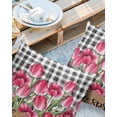 thumbnail image 2 of Pack of 2 Outdoor Pillow Covers, Spring Watercolor Flowers Tulips Black White Buffalo Plaid Waterproof Square Throw Pillowcase Cushion Decorative Pillow Covers for Couch Patio Tent, 16x16 in, 2 of 6