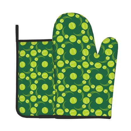 

Zeuib Tennis Balls Print Oven Mitt & Pot Holder Set 2-Pack Kitchen Gloves and Hot Pads for Cooking BBQ Grilling Baking