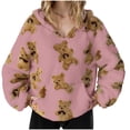 thumbnail image 3 of HAOTAGS Big Girls Fleece Hoodie, Cute Graphic Print Long Sleeve Warm Pullover Top with Pocket Pink 14-15Years, 3 of 7