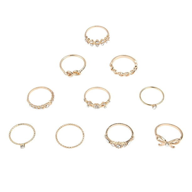 Anillo de aleación para mujer con diseño simple y personal, juego de 10 piezas
