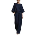 thumbnail image 4 of AUNVITO Women's Flare Sleeve Outfit Set Round Neck Short Sleeve Top with Wide Leg Pants Casual and Comfortable Daily Wear, 4 of 5