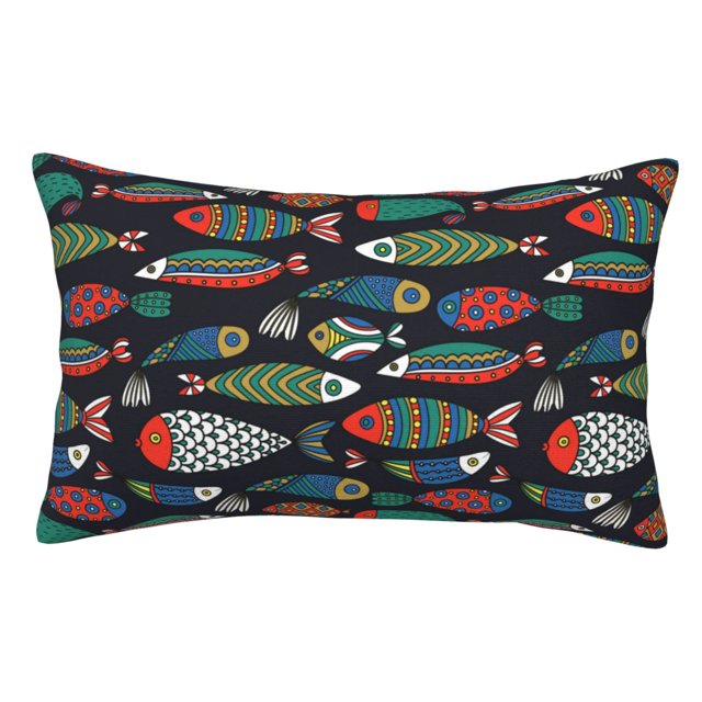 Balery Hand Drawn Colorful Fishes Funda de Cojín Estampada, Regalos para Mujeres, Regalos de Amor para Ella, Regalos para Novia o Esposa, Funda de Almohada-16"x24"