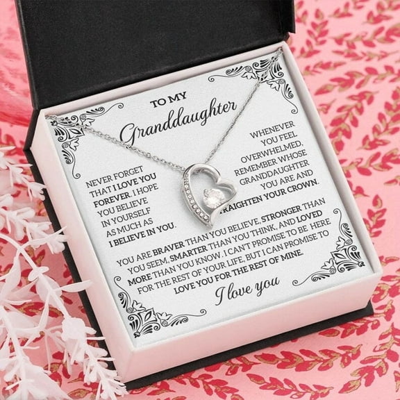 To My Granddaughter Necklace Gift from Grandmother Grandma and Granddaughter Jewelry, White Forever Love Necklace