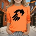 thumbnail image 1 of YUNAFFT T-shirt Décontracté Unisexe pour Enfants Orange Imprimé Créatif Manches 3/4 Col Rond Style Festif Ludique, 1 of 6